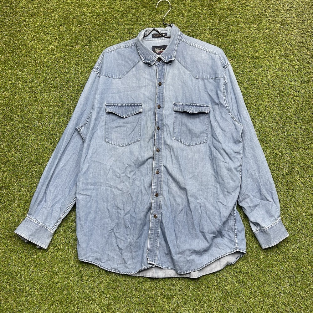 Lucchese Denim Shirt Mens Large Blue Long Sleeve Button Up Casual Western Snap